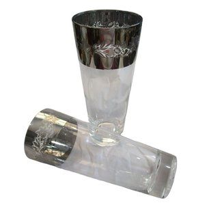 Vintage Silver Etch Thistle Floral Rim Mid Mod Zombie Glasses Wear GUC A Pair